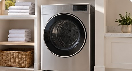 Modern electric dryer with folded towels